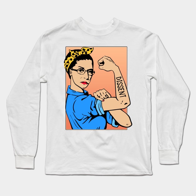 Dissent Notorious RBG Pop Art Design Long Sleeve T-Shirt by PsychoDynamics